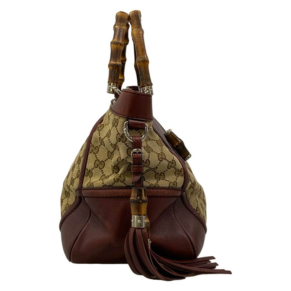 Gucci GG/Bamboo Tote Bag 246860 Beige Dark Brown Bordeaux Jacquard Leather - Picture 2 of 15